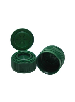 Klapp-Kunststoffdeckel PCO28 grün mit Ausgiesser und Garantiering für PET-Flaschen